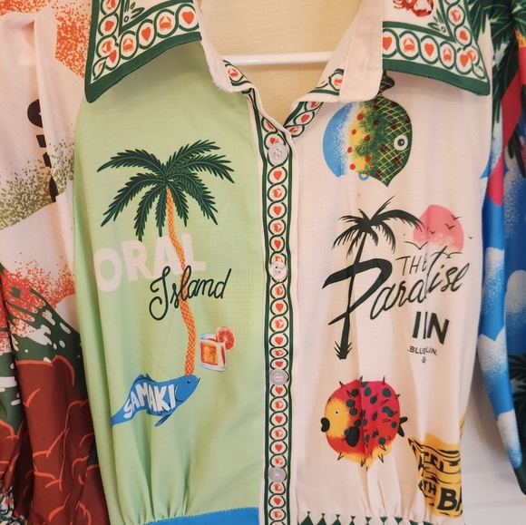 Women's Sunday Up Mini Button Dress Beach Paradise Multicolor Size M #V541 - Picture 3 of 7